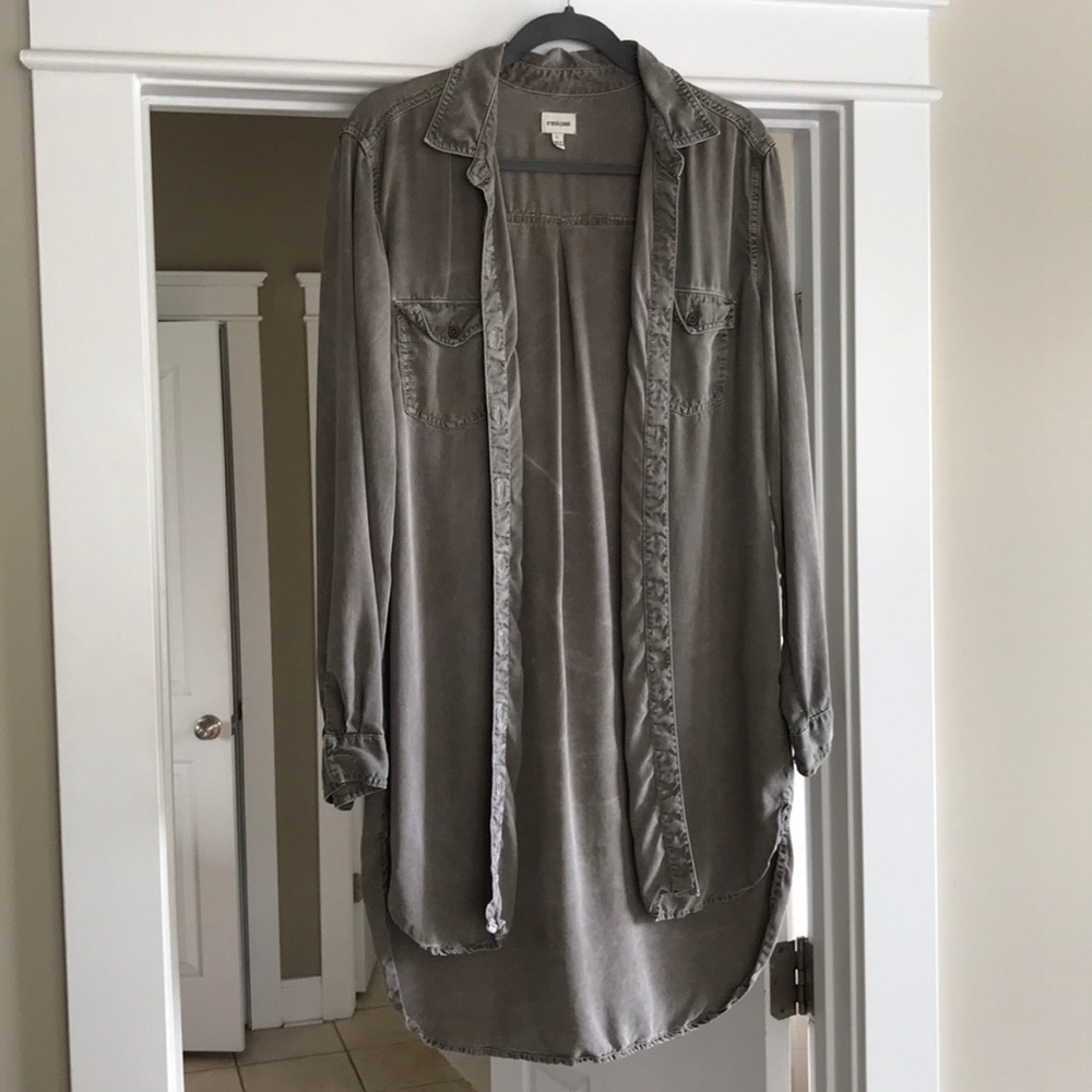 Army Green high-low button down tunic